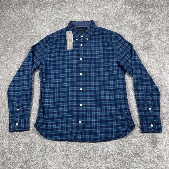 Jachs Flannel Shirt Mens Medium Button Down Plaid Soft Stretch Blue NWT - Picture 2 of 14